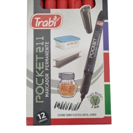 Marcador Trabi Indeleble Punta Mediana Pocket 211 x12 Rojo