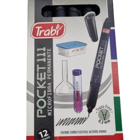 Marcador Trabi Indeleble Punta Fina Pocket 111 x12 Negro