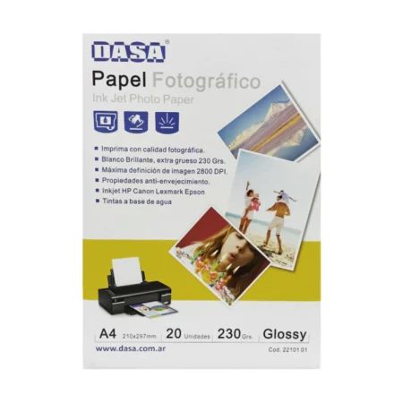 PAPEL FOTOGRÁFICO DASA GLOSSY A4 230GRS X 20