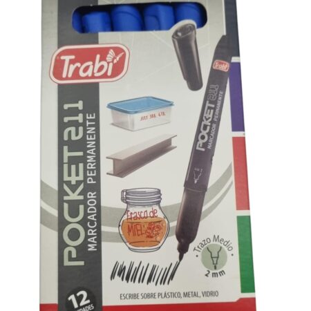 Marcador Trabi Indeleble Punta Mediana Pocket 211 x12 Azul