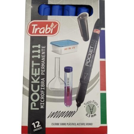 Marcador Trabi Indeleble Punta Fina Pocket 111 x12 Azul